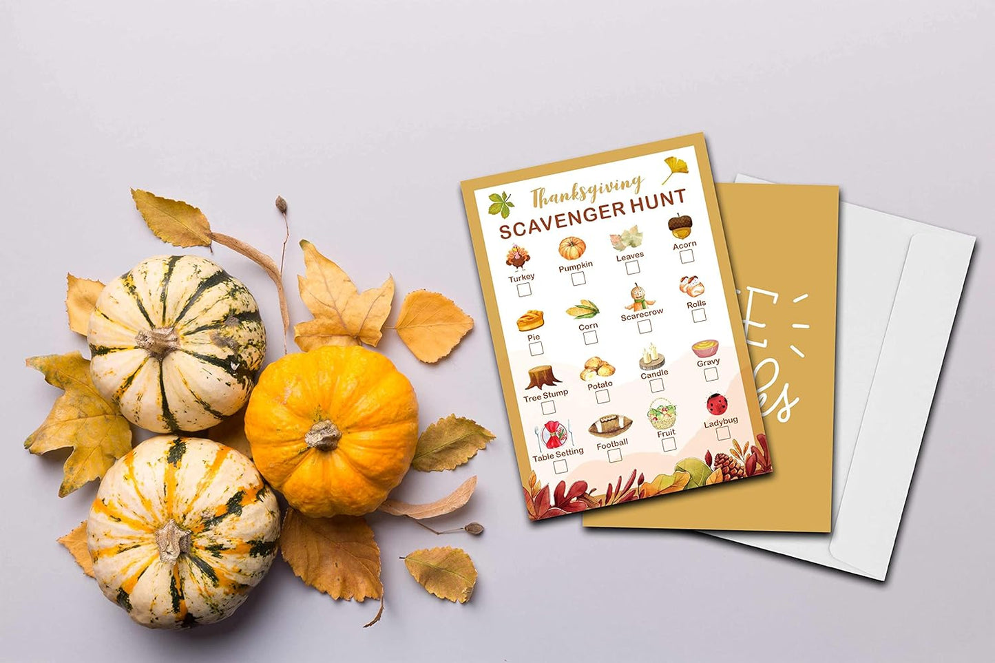 Gihyan Thanksgiving Scavenger Treasure Hunt Game- Fall Pumpkin Party Games Cards, Autumn Activities for Adults, Holiday Hunt for Friends, Thanksgiving Party Supplies Decorations(30 Pack)-01