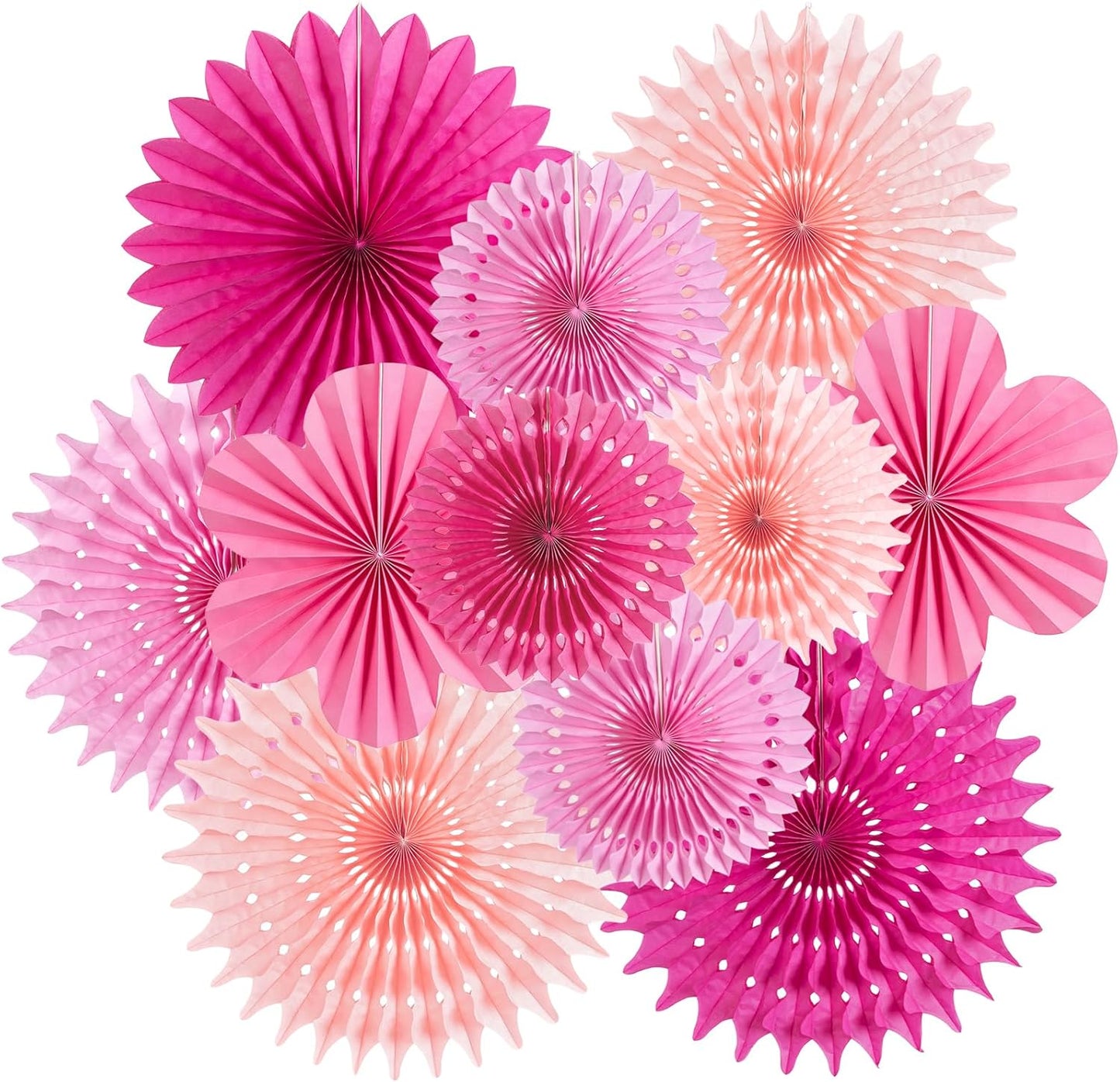 PAPER JAZZ Paper Flowers with Paper Fan Boho Hanging Decor Artificial Flowers Decorations for Wall Pink and Orange Party Decorations for Classroom, Beach Party, Summer Birthday Party Pack of 11.