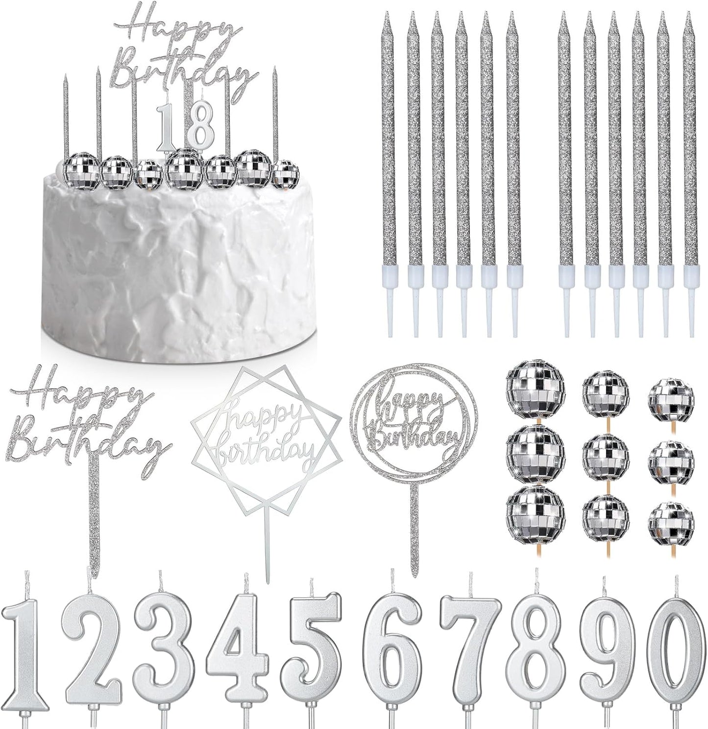 Yerliker 34 Pcs Happy Birthday Cake Toppers Decorations Birthday Candles DIY Cake Decor for Men Women Wedding Anniversary(Gold)