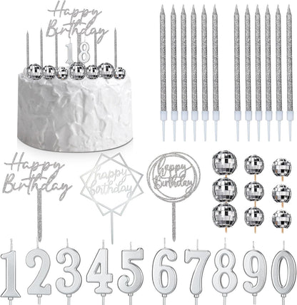 Yerliker 34 Pcs Happy Birthday Cake Toppers Decorations Birthday Candles DIY Cake Decor for Men Women Wedding Anniversary(Gold)