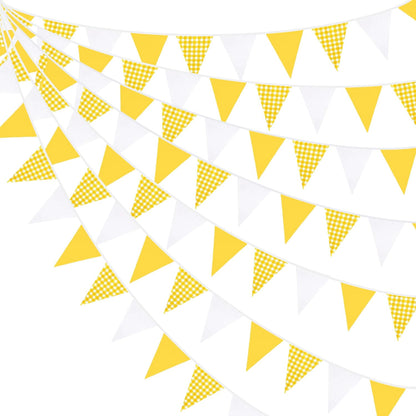 32Ft Dusty Blue Party Decorations Retro Blue Gingham Triangle Banner Flag Pennant Fabric Garland Streamers for Nautical Wedding Birthday Ahoy Achor Bridal Baby Shower Under The Sea Decor Supplies