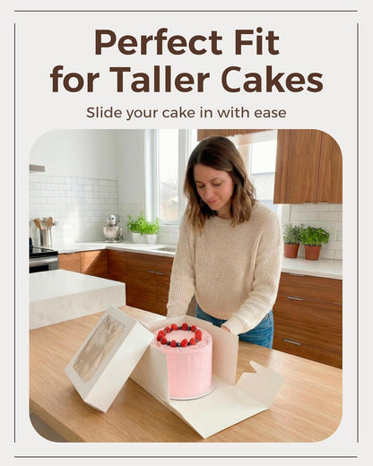 20pcs Cake Boxes 8 Inch, 8x8x8 Boxes for Cakes, Pies, Treats, Small 8x8 Cake Boxes with Window, White Bakery Boxes, Cajas para Pasteles de 8 Pulgadas for Wedding, Birthday, Valentines Day, Christmas