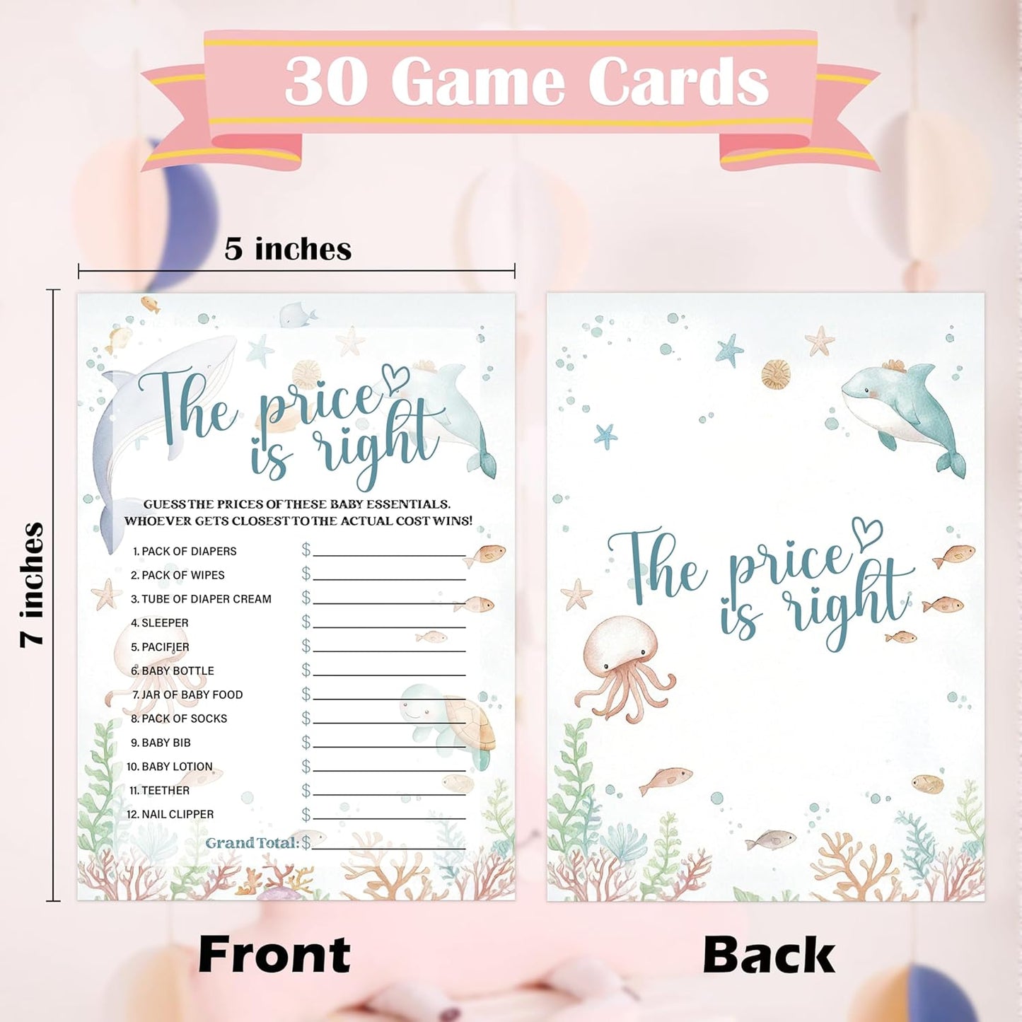 Under The Sea Baby Shower Bingo Game, Pack of 30 Game Cards, Sea Creatures Ocean Shower Game, Gender Reveal Party Decorations, Gender Neutral - KR77