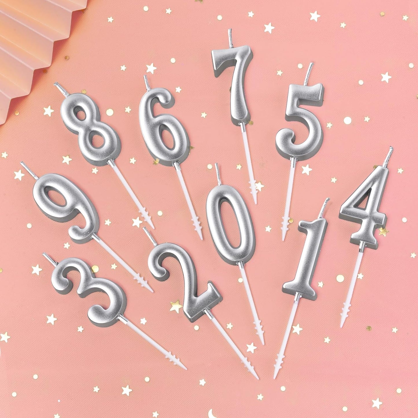 PHD CAKE 10-Pieces Pink Numeral Birthday Candles, Cake Numeral Candles Number 0-9 Glitter Cake Topper Decoration for Birthday,Wedding Anniversary,Party Celebration