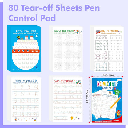 Road Trip Game Pad, 5 Games in 1 (Farm Animals, Car Colors, Buildings, Traffic Signs, Vehicles Scavenger Hunt Bingo), Pen Pencil Paper Game, Plane Trip/ Car Travel/Getaway Activity Pad for Kid, Adult