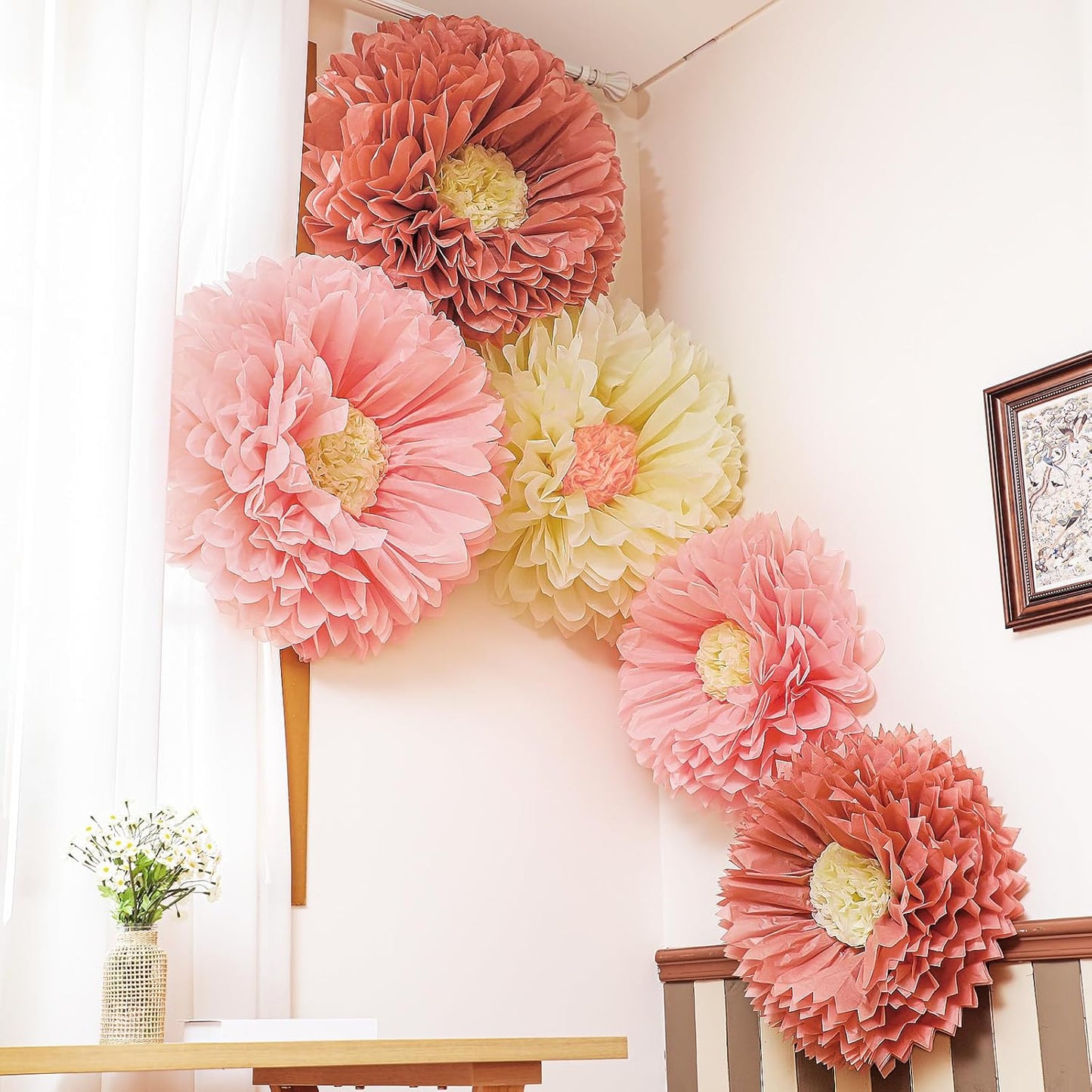 Chunful 5 Pcs 30'' 24'' Gaint Pastel Tissue Paper Flowers Decoration Large Hanging Tissue Paper Pom Poms Decor for Pastel Birthday Bachelorette Wedding Baby Shower Bridal Shower Easter Party Decor