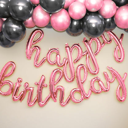 Gold Happy Birthday Balloons Banner | Script/Cursive Gold Letter Balloon Sign for Birthday Party Decor/Decoration | Foil Mylar Happy Birthday Banner