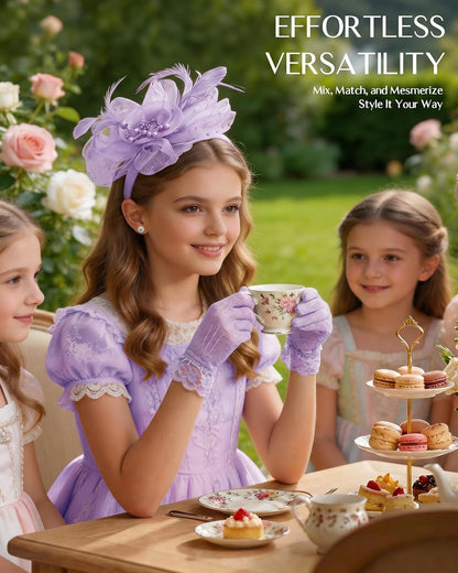 Girls Tea Party Fascinators Hats for Kids Fascinator Tea Party Hat Headband with Gloves Accessories for Girls