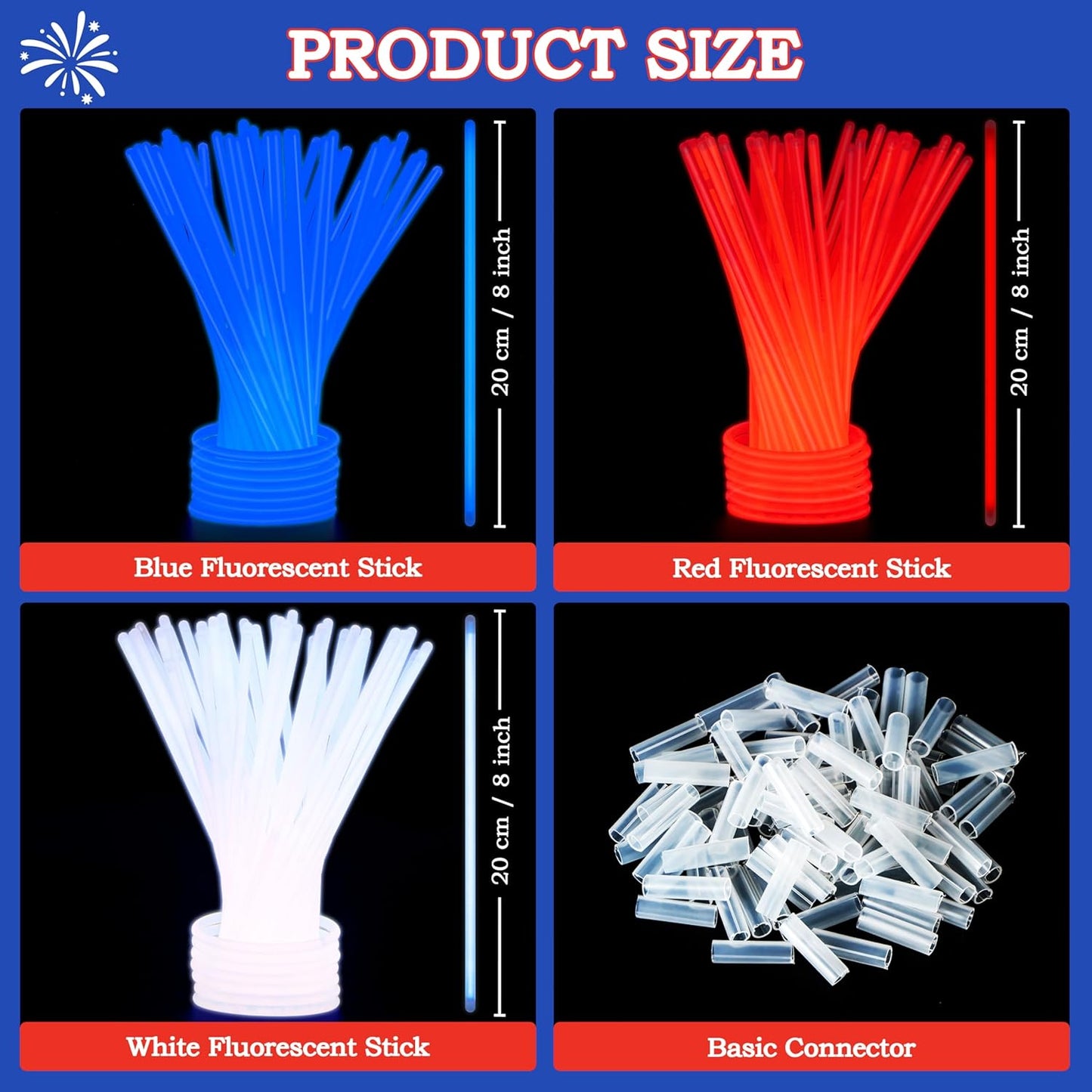 JOYIN 324 Pcs 4th of July Glow Sticks with Connectors, 8" Red White Blue Glow in the Dark Bracelets Necklaces for Kids Adults, Patriotic Light Up Toys for Independence Day Party Favor Accessory Supply