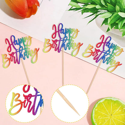 24 PCS Happy Birthday Cupcake Toppers Glitter Picks for Celebrating Anniversary Theme Party Cake Decorations Supplies Gold