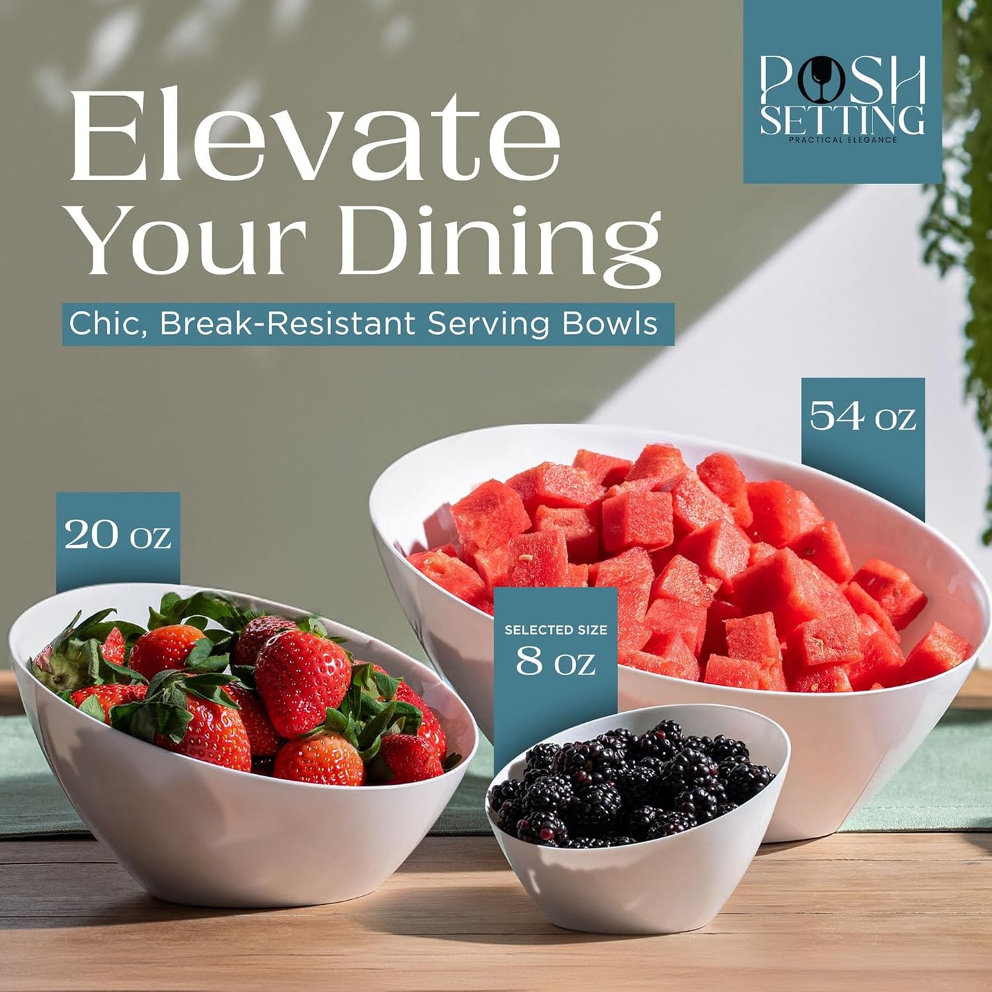 Posh Setting Crystal Clear, Disposable Premium Hard Plastic Medium Angled Bowl, Party, Salad, Snack and Fruit Bowl 5 Pack