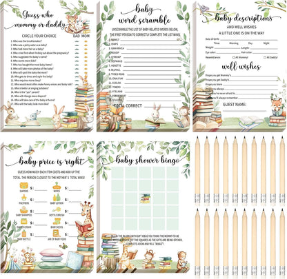 Yinder 145 Pcs Baby Shower Games Activities Cards with 20 Pencils Includes Baby Bingo Description and Wishes Guess Who Price is Right Word Scramble Game(Here Comes the Son)
