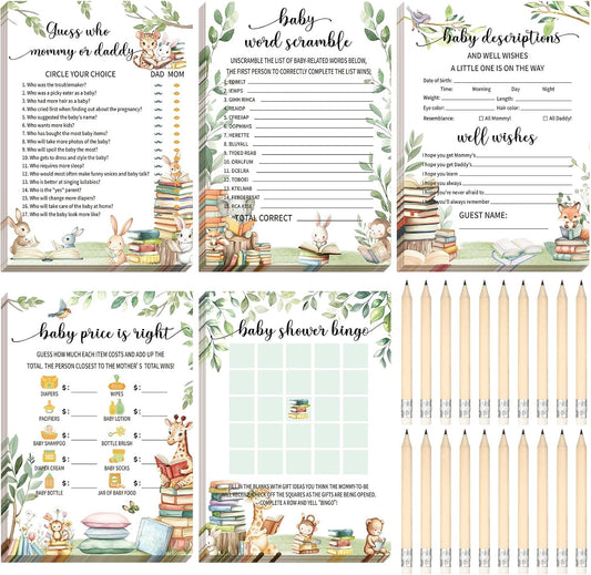 Yinder 145 Pcs Baby Shower Games Activities Cards with 20 Pencils Includes Baby Bingo Description and Wishes Guess Who Price is Right Word Scramble Game(Here Comes the Son)