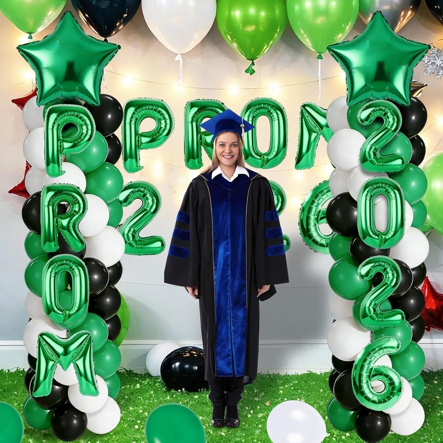 2 Sets Graduation Balloon Column Stand Kits with Balloons 2026 Grad Themed Decoration Navy Blue Balloon Tower Stand Kit for Grad High School & College Celebration Party Decor
