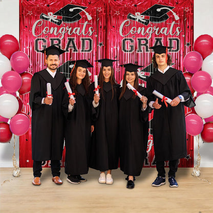 Gradution Party Suppiles Backdrop Decoration 2026, Claas of 2026 Streamer Tinsel Foil Fringe Curtains, Photo Booth Prop Backdrop, Black Grad Photo Backgrounds