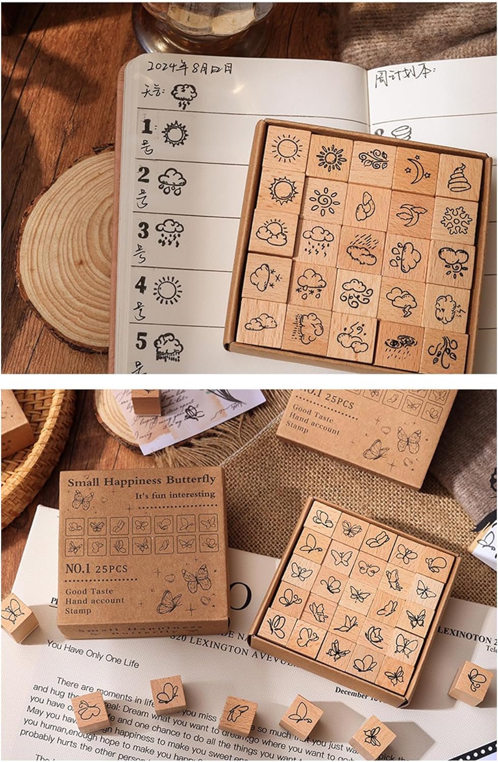25pcs Mood Expression Wooden Rubber Stamps Kit, Cute Small Emoticon Theme Stamps for Decorative Diary Planner DIY Craft Scrapbook Card Making Letters Journal