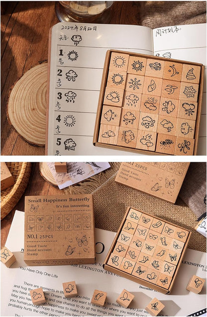 25pcs Mood Expression Wooden Rubber Stamps Kit, Cute Small Emoticon Theme Stamps for Decorative Diary Planner DIY Craft Scrapbook Card Making Letters Journal