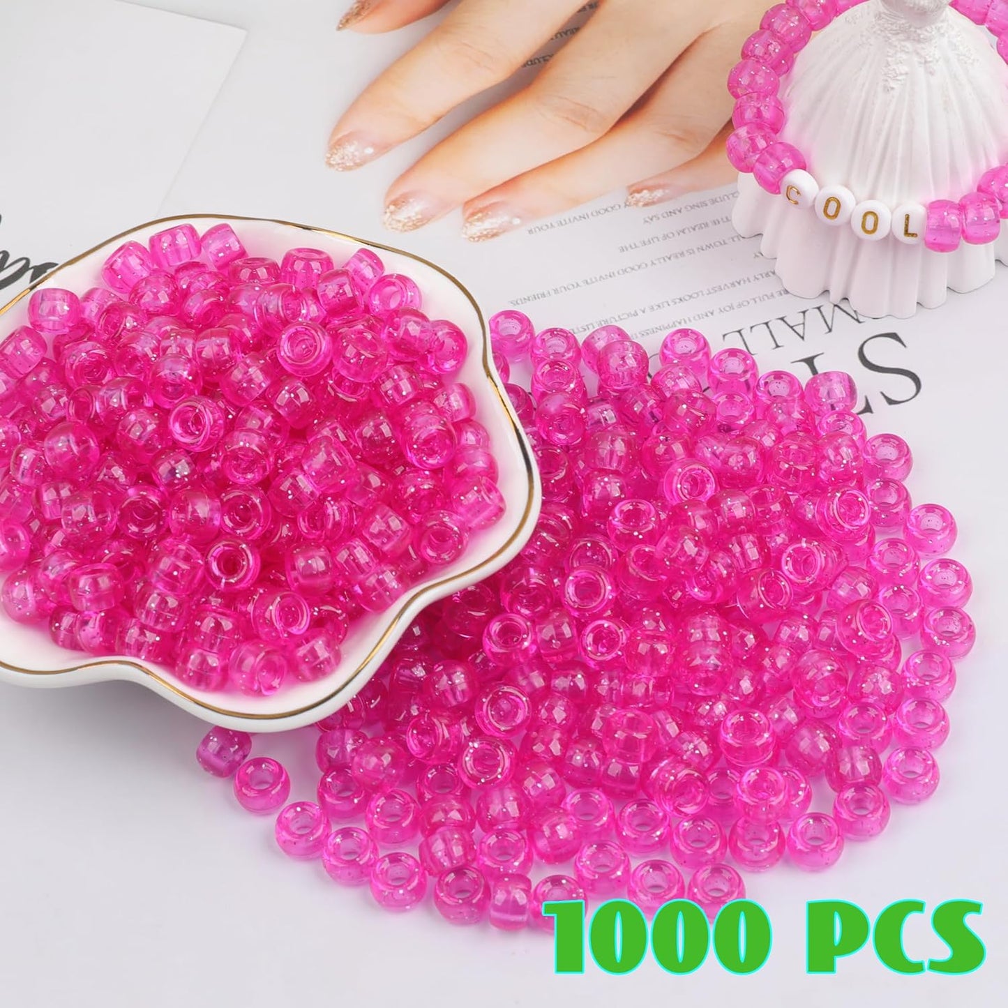 1000Pcs Glow in The Dark Pony Beads 9mm Plastic Kandi Beads Bulk for Friendship Bracelet Necklace Craft Jewelry Making Beads for Hair Braids 9 Color