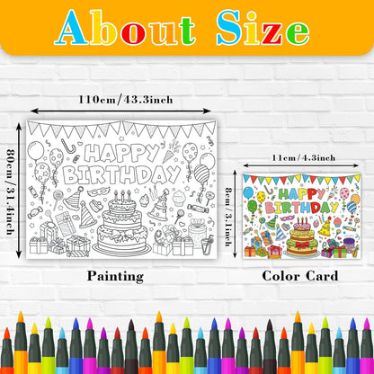 43.3x31.5 Summer Coloring Poster with Picture, Giant Cute Painting Poster, Large Coloring Tablecloth for Classroom Home Birthday Party Supplies Favor