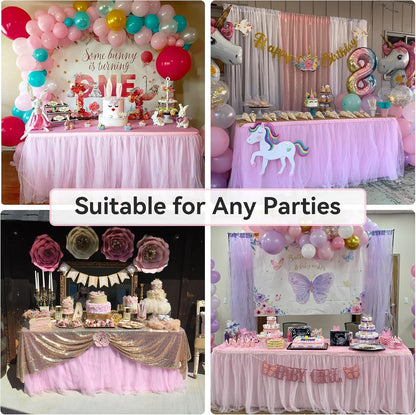 72inch Champagne Gold Tulle Table Skirts for Rectangle Round Tables, Gold Grim Ruffle Tulle Tutu Cloth Table Skirt 6ft for Wedding Birthday Party Cake Dessert Decor(No Top Cover)