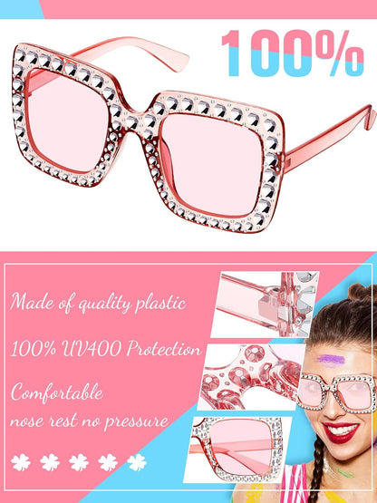 Flutesan 12 Pairs Women Disco Sunglasses Crystal Oversized Sunglasses 70s Rhinestone Diamond Retro Glasses for Rave Festival