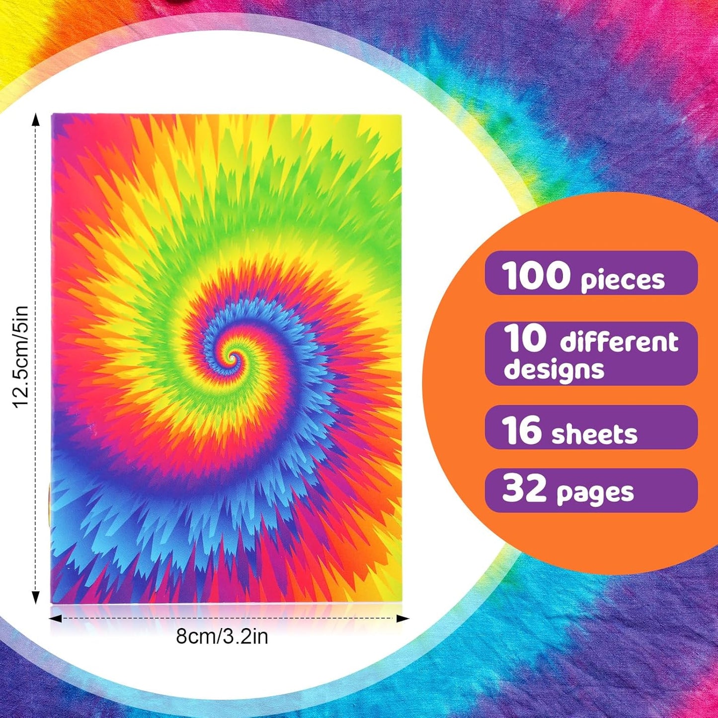 Tenceur 100 Pcs Mini Tie Dye Notepads Pastel Notebooks Small Multicolor Style Pocket Notebook Bulk Mini School Supplies Tie Dye Birthday Party Supplies, Teacher Appreciation Gifts 10 Styles