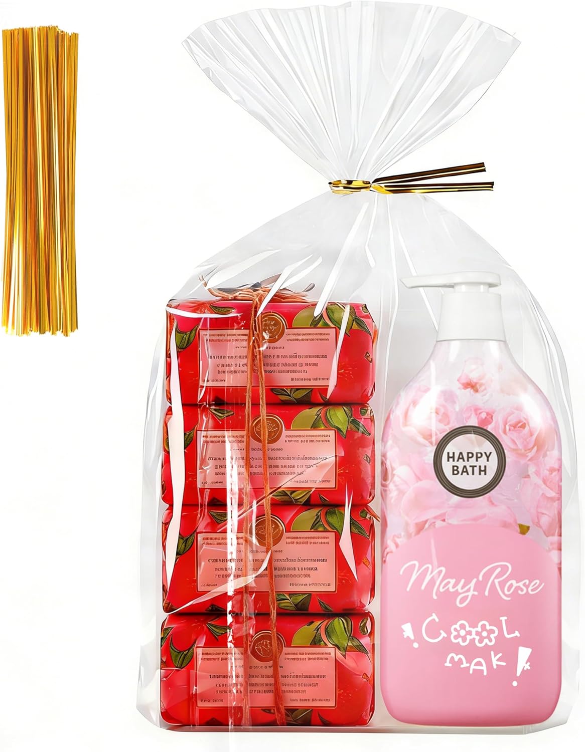 Soarvita 7x10 Inch Cellophane Treat Bags, 50 Pcs Clear Gift Bags with Bottom Gusset for Stand-Up Display, Cellophane Gift Wrap with 60 Gold Ties for Goodies, Treats, Candy, Party Favors, Toys