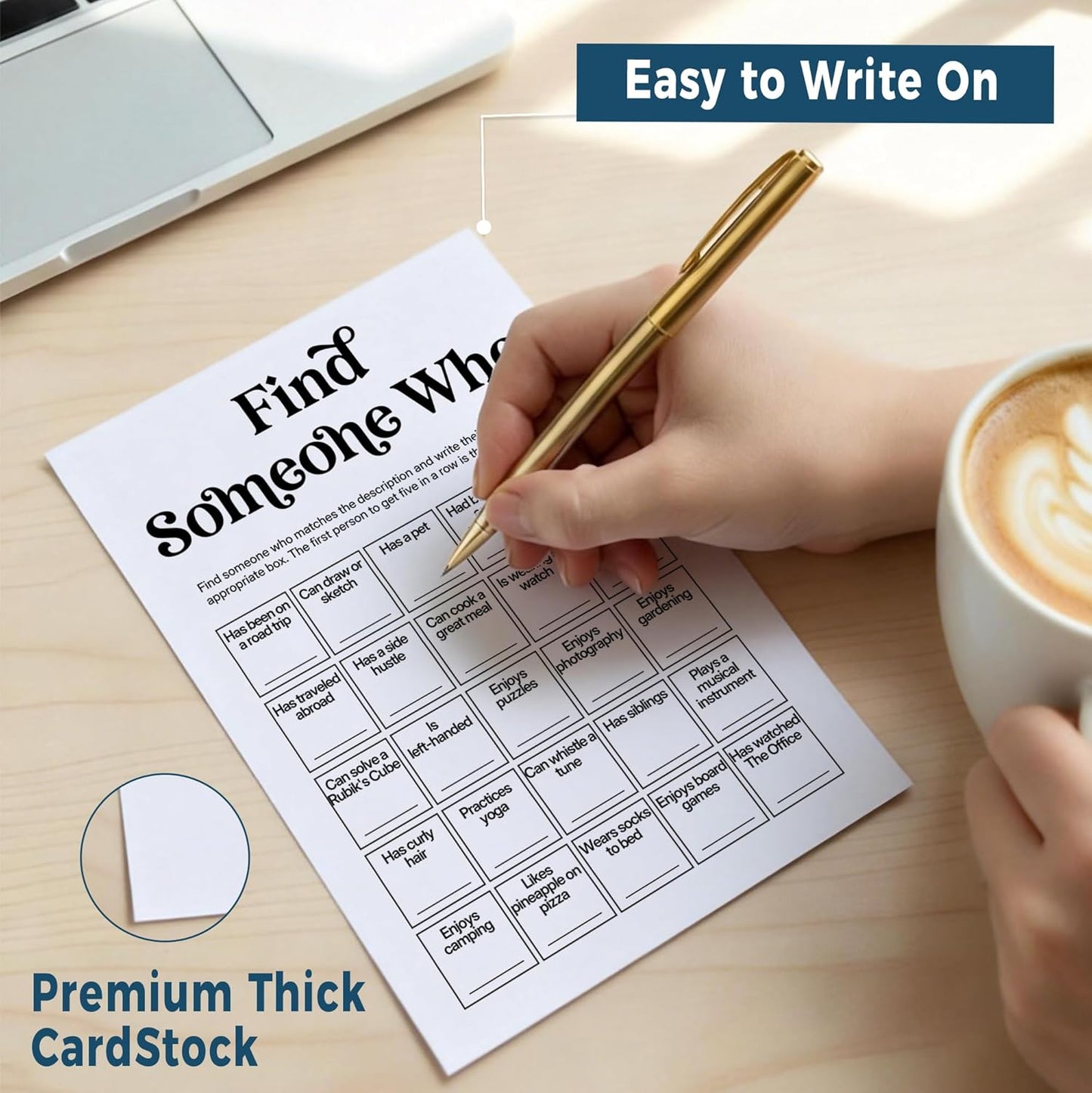Team Building Games for Work Adults – Find Someone Who Bingo Game, 25 Unique Human Bingo Cards 5x7 Inch, Ice Breaker & Office Games for Parties, Meetings & Events - A05
