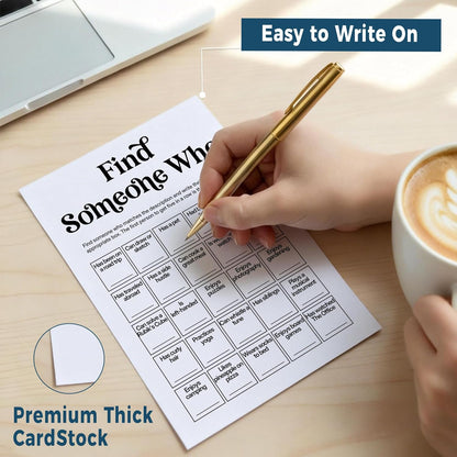 Team Building Games for Work Adults – Find Someone Who Bingo Game, 25 Unique Human Bingo Cards 5x7 Inch, Ice Breaker & Office Games for Parties, Meetings & Events - A05