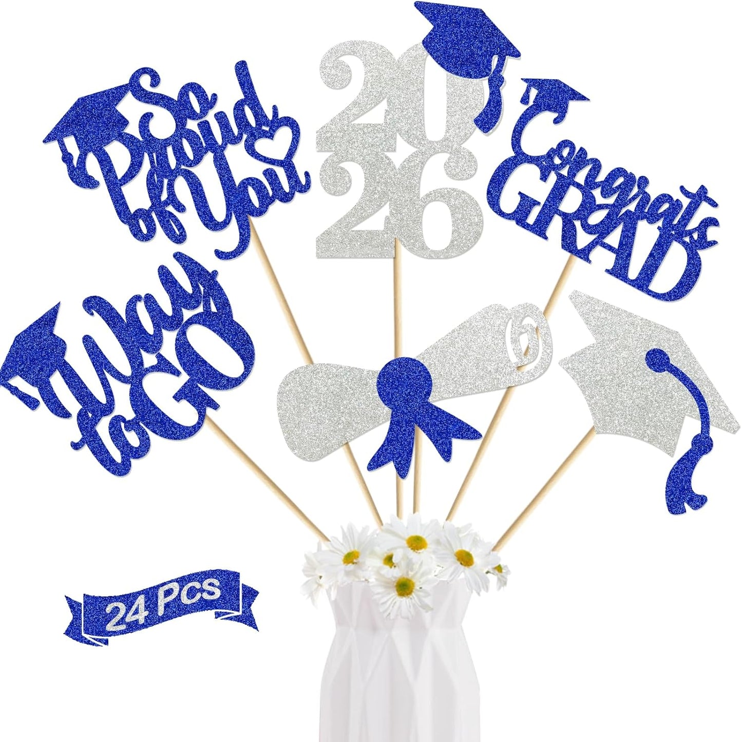 24Pcs Graduation Centerpieces for Tables: 2026 Graduation Centerpiece Sticks Class of 2026 for Grad Table Decorations Congrats Decorations (Black)