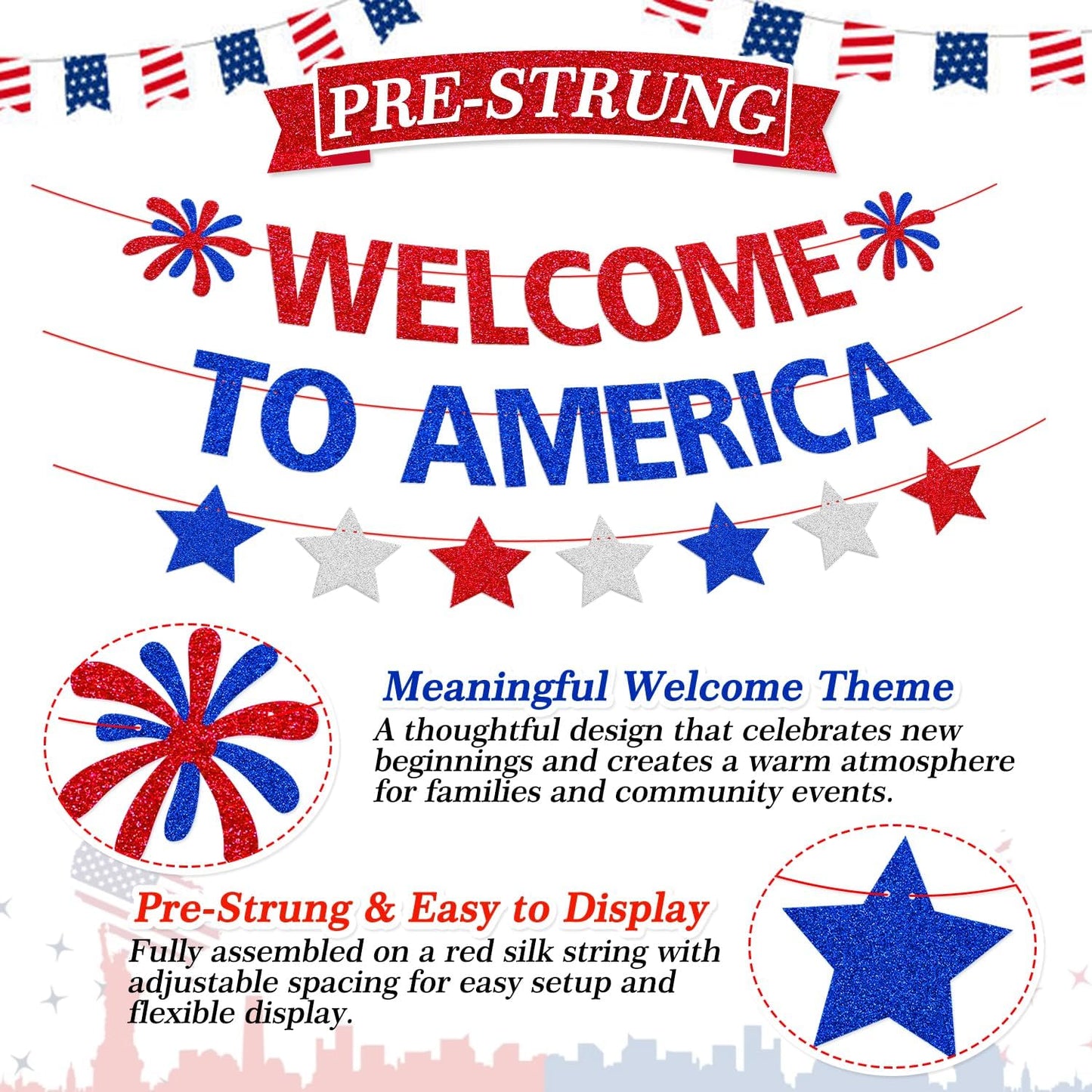 Welcome to America Banner - Patriotic Red White Blue Welcome Sign for New Citizen & Citizenship Parties | Home Community Event Decor, Naturalization Celebration