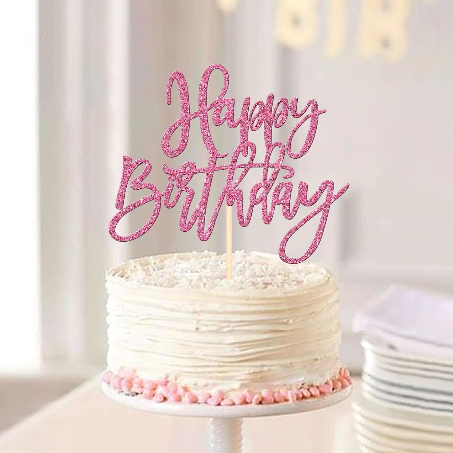 ZHUOWEISM 1 PCS Gold Happy Birthday & Anniversary Cake Topper