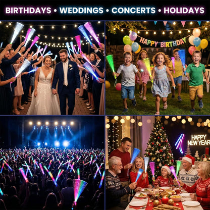 LovesTown 24PCS Glow Sticks Party Supplies, 3 Modes Colorful Flashing Glow in the Dark Toys LED Light Up Sticks Fiber Optic Wand for Kids Party Favors Birthday Wedding