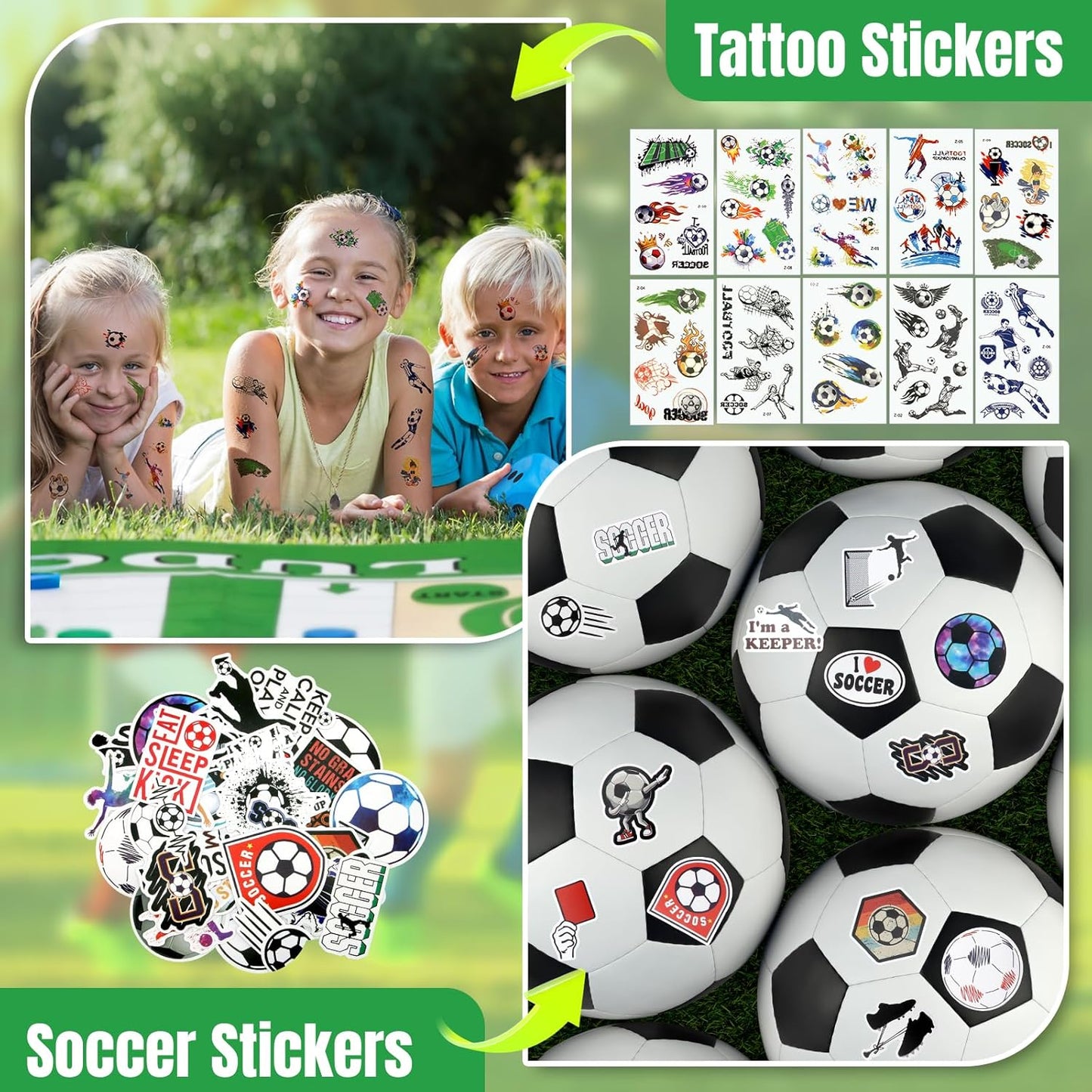 114 Pcs Soccer Party Favors for 10 Kids, Soccer Goodie Bags with Whistles, Slap Bracelets, Spinning Balls, Keychains, Tattoos & Stickers for Birthday, Team Celebration & Game Day