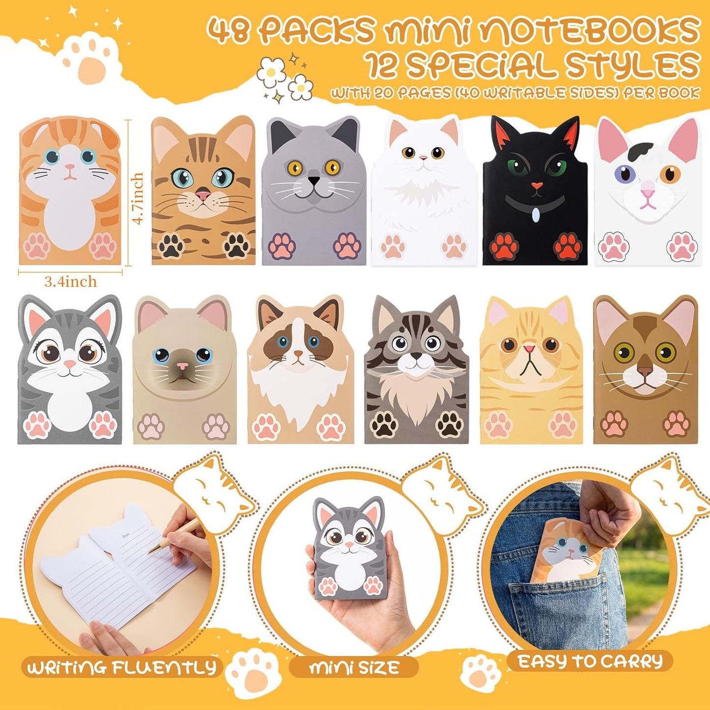 Maxdot 48 Pcs Farm Animals Mini Notebooks Bulk Party Favors Gift Small Cute Pocket Notepads with 20 Sheets, Gifts for Birthday, Back to School Party Classroom Prizes Gift