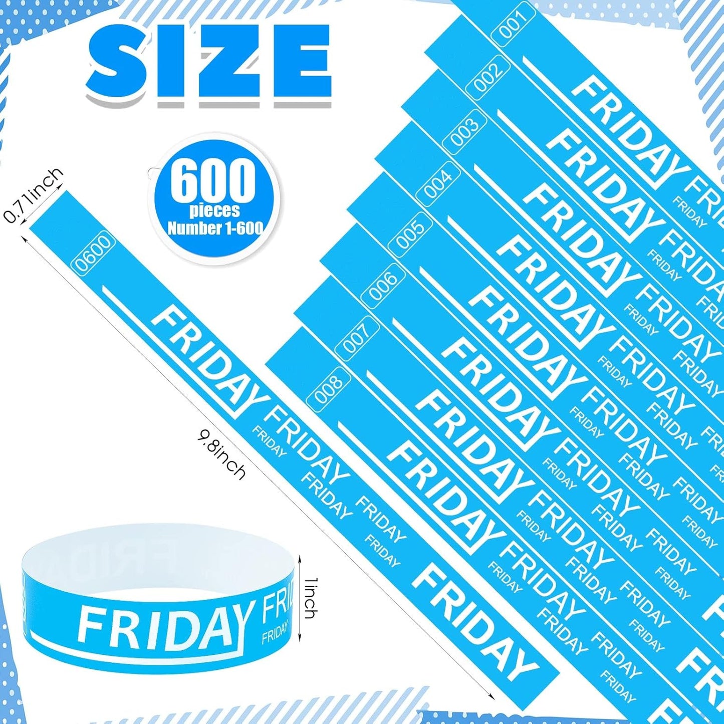Henoyso 600 Pcs Saturday Paper Wristbands Event Admission Paper Bracelets Numbered Waterproof Party Armbands for Events Day of the Week(Red)