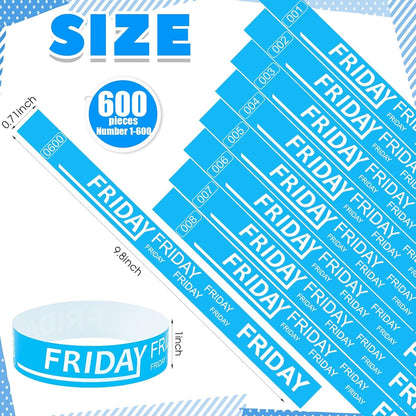 Henoyso 600 Pcs Saturday Paper Wristbands Event Admission Paper Bracelets Numbered Waterproof Party Armbands for Events Day of the Week(Red)