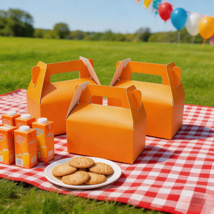 XAGLVV 24 Pack White Paper Gable Boxes,6.2 Inch Candy Boxes with Handle, Snack Party Favor& Gift Cookie bags for kids Birthday,Wedding, Baby Shower, Graduation.