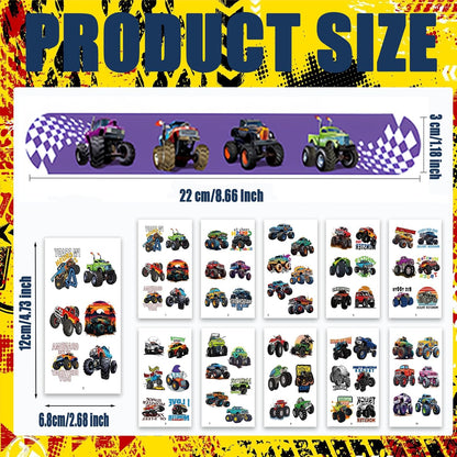 84PCS Engeering Vehicle Party Favors Set – 24pcs Slap Bracelets & 60pcs Temporary Tattoos with Construction Vehicle Designs, Engeering Theme Party Supplies for, Truck Decorations