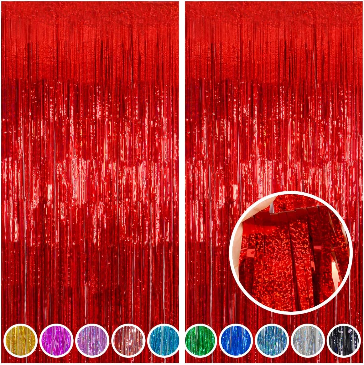 Melsan 2 Pack 3.2 ft x 8.2 ft Tinsel Foil Fringe Curtains Backdrop, Sparkle Metallic Foil Curtains for Party Photo Booth Props Decoration, Pinkish Purple
