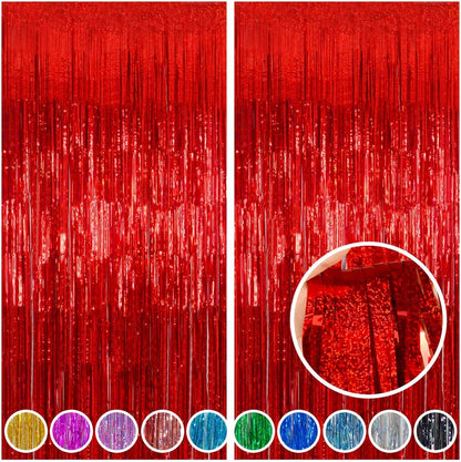 Melsan 2 Pack 3.2 ft x 8.2 ft Tinsel Foil Fringe Curtains Backdrop, Sparkle Metallic Foil Curtains for Party Photo Booth Props Decoration, Pinkish Purple