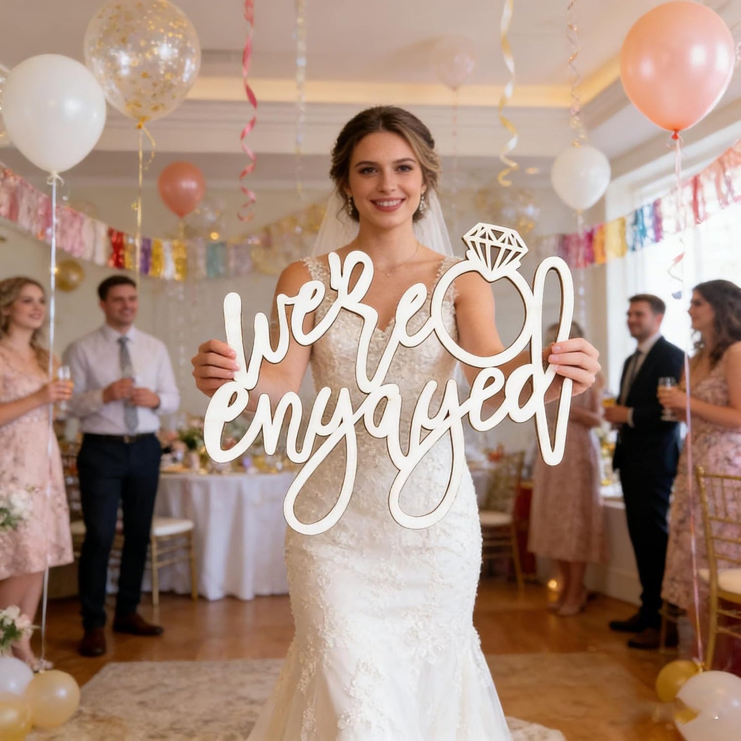 We're Engaged Sign,Wooden Wedding Decor for Backdrop with Diamond Accent,Just Engaged Sign, Engagement Welcome Sign, We’re Engaged Welcome Sign, Engaged Signs, Bridal Shower Decorations Photo Booth Props
