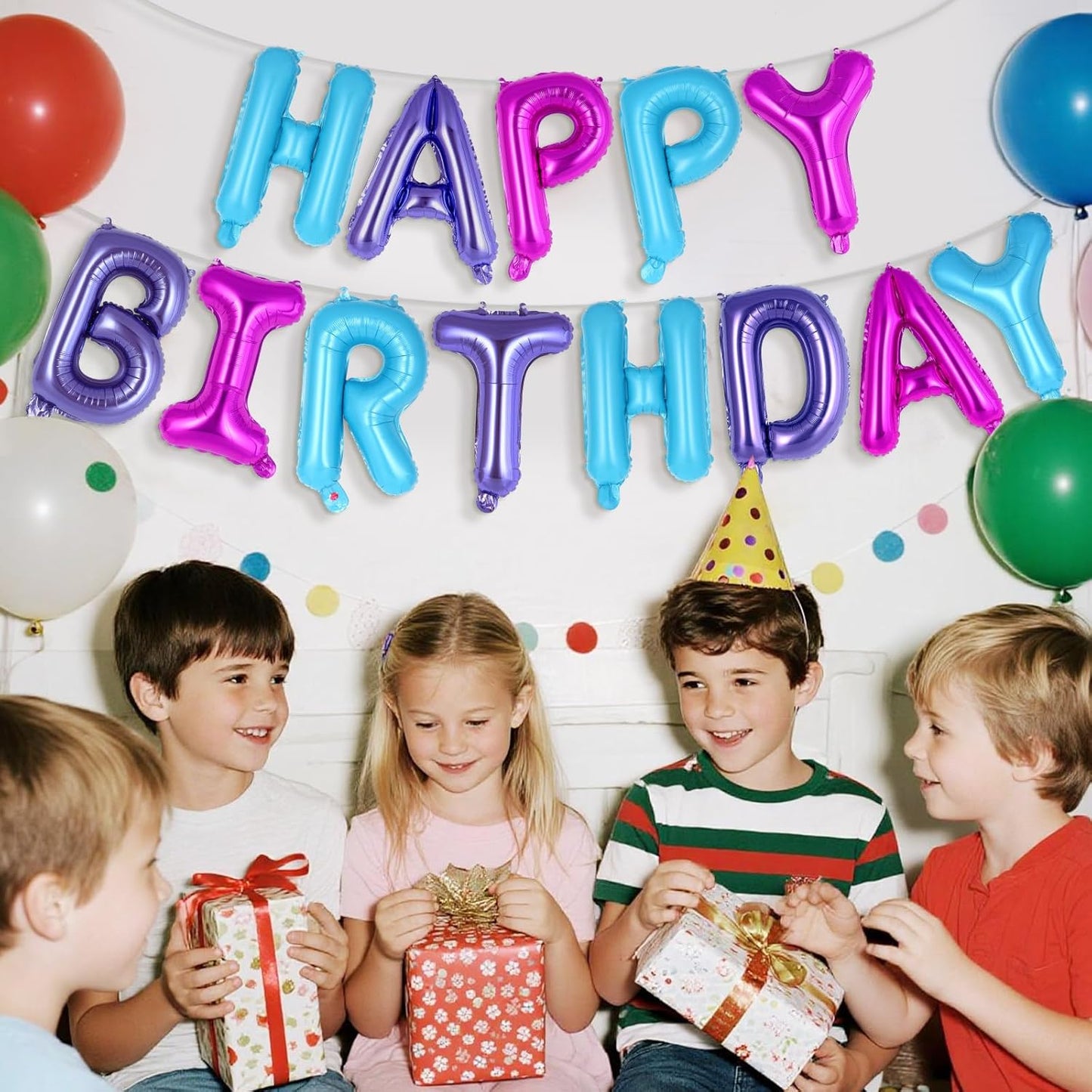 Happy Birthday Balloons Banner, Foil Balloon Personalized Name Letters Balloons Sign Birthday Party Decorations for Women Men Boys Girls Cream