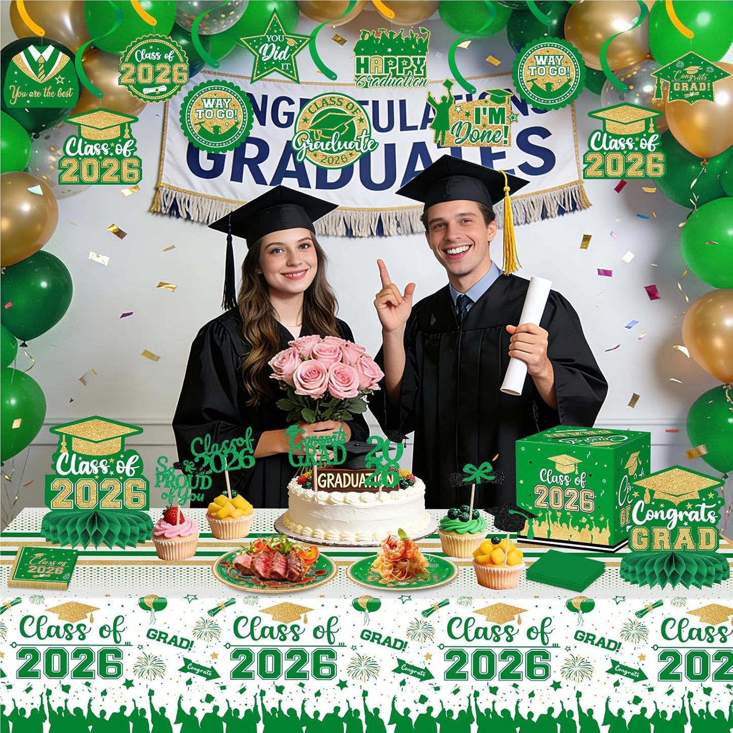 24 Pcs Graduation Cupcake Toppers 2026 - Congrats Grad Decorations Class of 2026, Pre-Assembled Black Gold Grad Cake Topper Centerpieces for Graduation Party Decoration Supplies Table Decor, 6 Styles