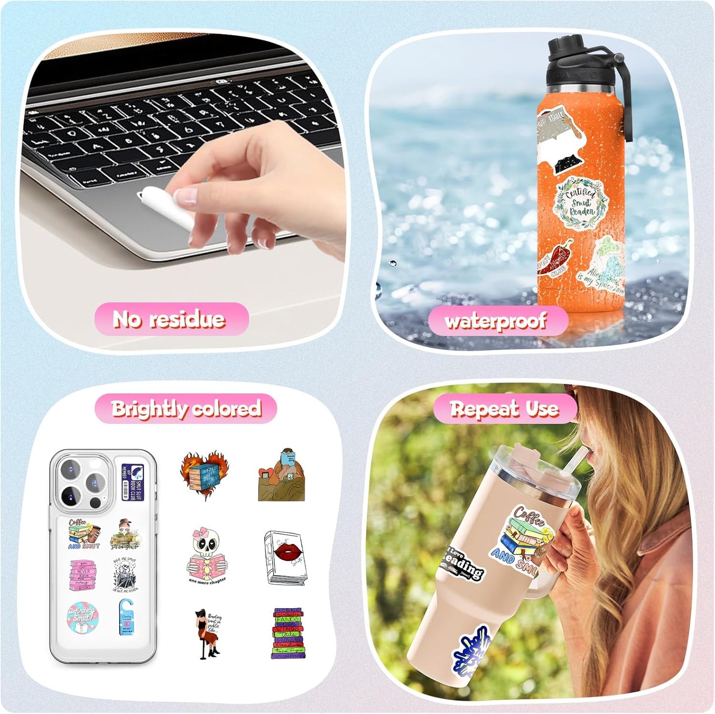 200Pcs Water Bottle Stickers for Kids, Cute Stickers for Water Bottles, Vinyl Waterproof Aesthetic Laptop Sticker Pack Classroom Prizes Skateboard for Kids Teens Girls Students (Cute-200pcs)