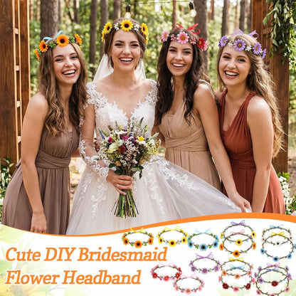 Zeyune 20 Sets Spring Tea Party Favor Flower Crowns Making Kit, Make Your Own Flower Crown Wreath Garland Headbands Craft Kit Handmade DIY Fairy Floral Hair Accessories Gift for Women(Daisy)