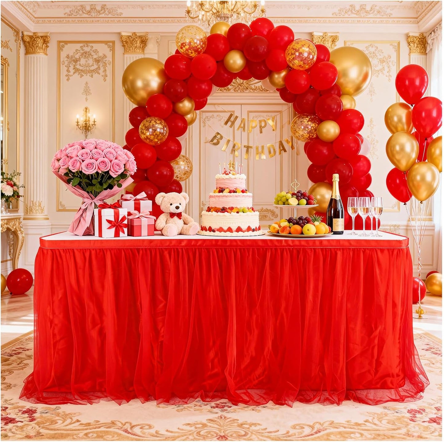 THARAHT Tulle Table Skirt 6FT 180CM Long for Rectangle Tables Round Tables Ruffle Desk Skirt for Princess Girls Birthday Party Cake Dessert Decorations Table Skirt