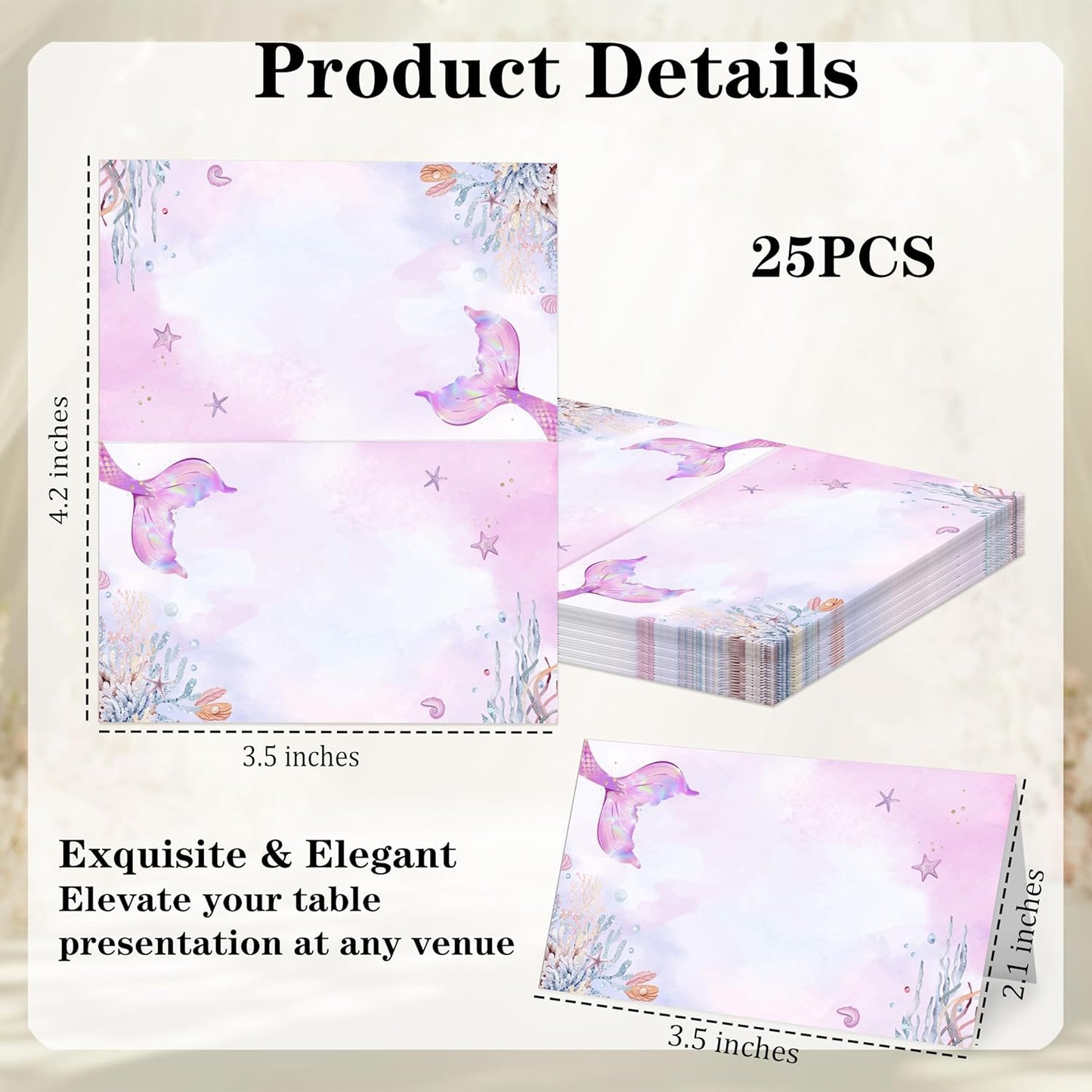 Mermaid Place Cards for Table Setting, 2 x 3.5" Escort Cards, 25 Under The Sea Tent Cards Food Label for Dinner Party, Wedding, Bridal Shower, Baby Shower, Birthday Party Supplies