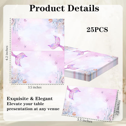 Mermaid Place Cards for Table Setting, 2 x 3.5" Escort Cards, 25 Under The Sea Tent Cards Food Label for Dinner Party, Wedding, Bridal Shower, Baby Shower, Birthday Party Supplies