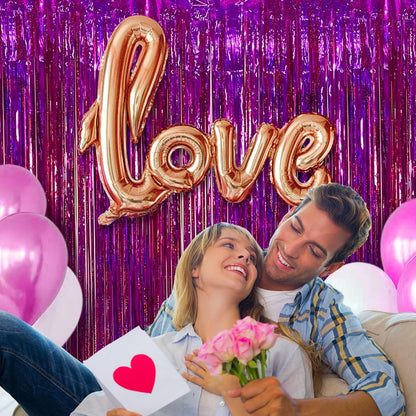 2 Pack Shiny Silver Tinsel Foil Fringe Curtains, 3.3ft x 6.6ft Iridescent Streamers Party Photo Backdrop for Birthday, Wedding, Engagement, Bachelorette Party Decoration